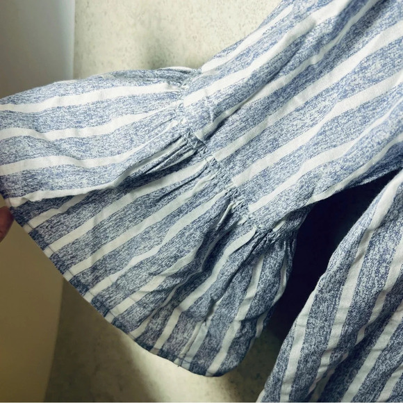 CALVIN KLEIN MEDIUM BOHO BEACH GREY WHITE STRIPPED BEACHY COASTAL INDIE BLOUSE - Picture 6 of 8